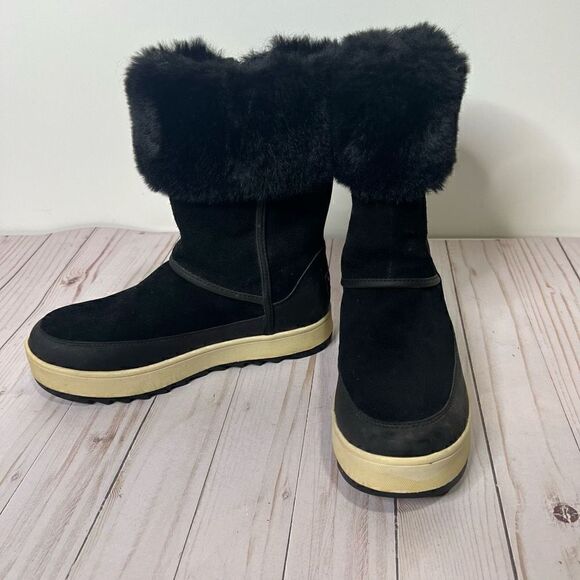UGG by Koolaburra Tynlee Black Suede Leather Faux Fur Lined Zip Up Boots Winter - Picture 4 of 8